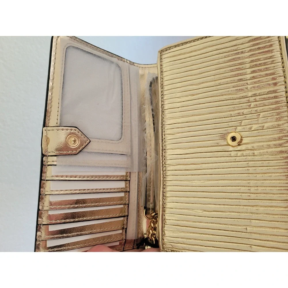 Victoria's Secret Gold Metallic Pleated Wallet VS Logo Snap Organizer Clutch #8 - Picture 4 of 5